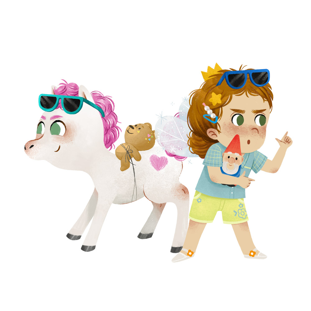 illustrazione con bambina e pony